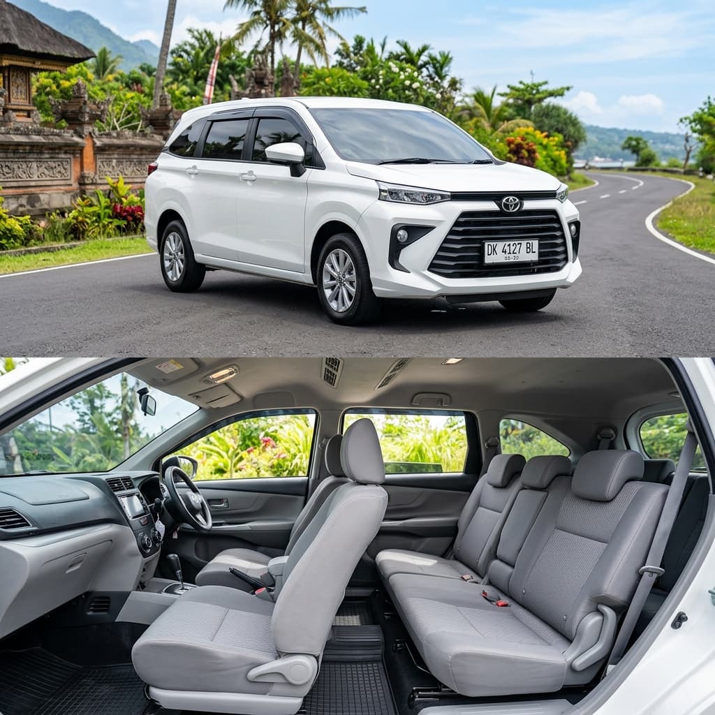 Toyota Avanza exterior and interior - Standard 7 Seater private driver vehicle in Bali