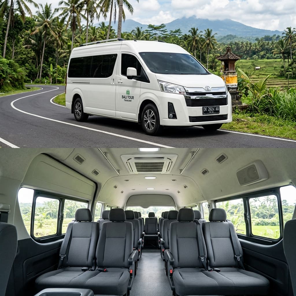 Toyota HiAce Commuter exterior and interior - Group Tour vehicle for large groups in Bali